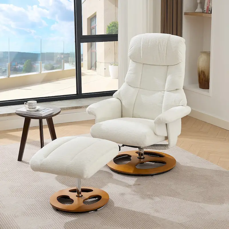 Heated Massage Armchair Chenille Fabric Seating Swivel Recliner Chair with Ottoman, Adjustable Backrest and Remote