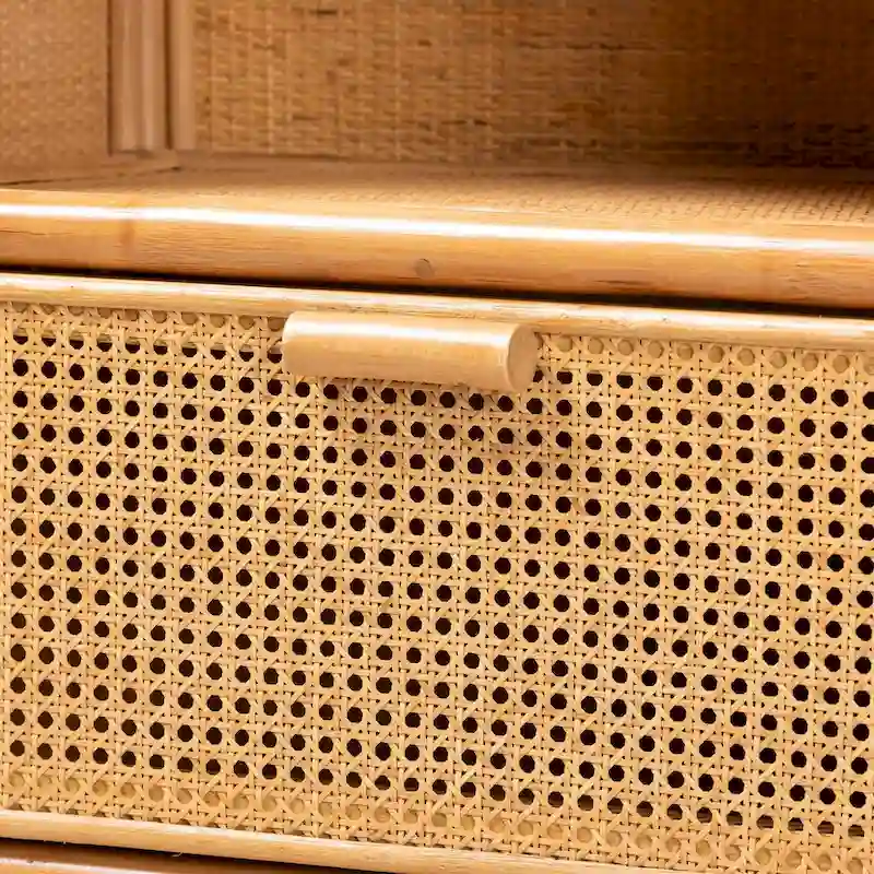 Curacao Modern Bohemian Light Honey Rattan 2-Drawer Bookcase