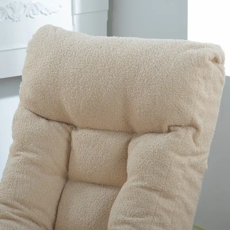 Beige Boucle Upholstered 360 Swivel Armless Manual Leisure Recliner Set with Ottoman, Adjustable Headrest and Backrest