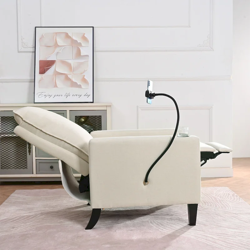 Modern Fabric Manual Recliner with Phone Holder, Cup Holder, Footrest