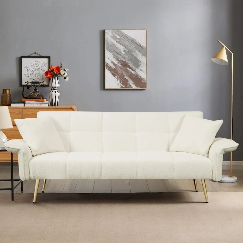 Modern 70-Inch Teddy Fleece Convertible Futon Sofa bed