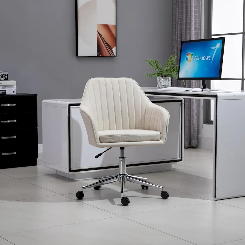 Vinsetto Mid-Back Office Computer Chair: Tub Shape Design, Lined Pattern Back, Swivel Wheels - 23.25*24*37.75