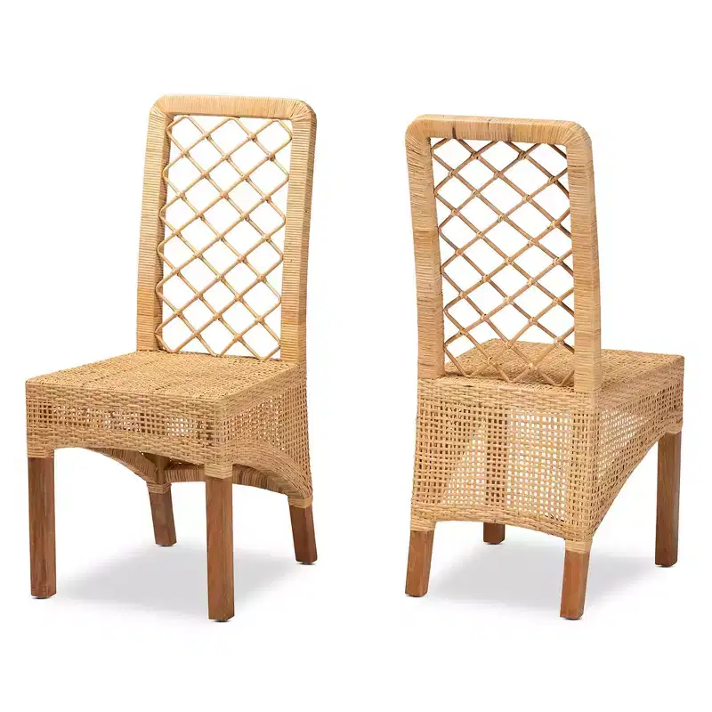 2pc Moscow Rattan and Wood Dining Chair Set Natural/Walnut - bali & pari