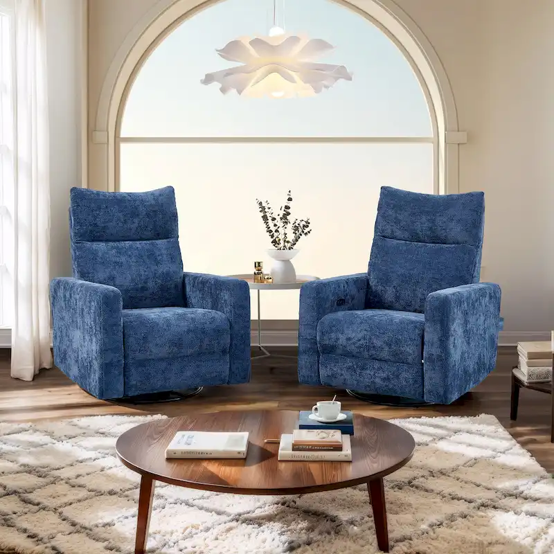 Olmas 33.5W Power Swivel Glider Recliner with USB Charger Set Of 2