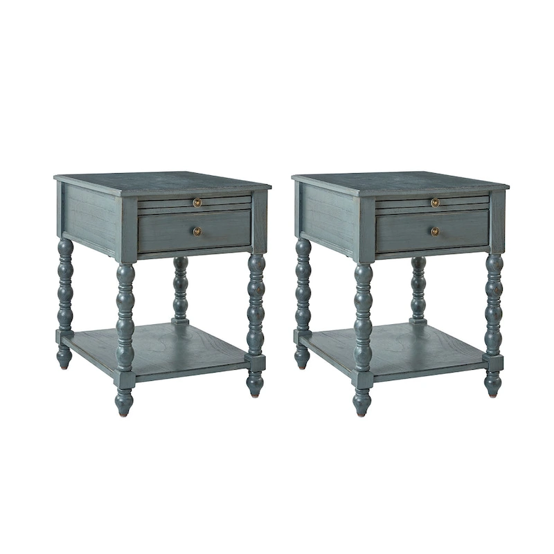 Eric Traditional 26 Tall Solid Wood End Table with USB Set of 2by HULALA HOME