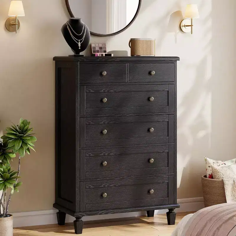 Wood 6-Drawer Dresser with Tapered Legs — Distressed Finish