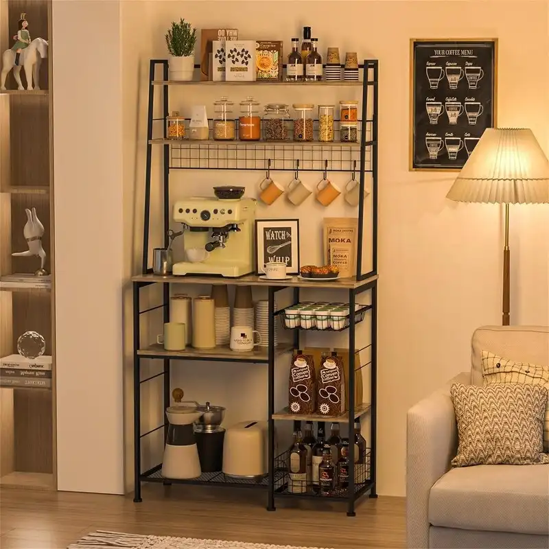 Rustic Brown Coffee Bar Cabinet, Wood Top, Single-Person Use – 35.8