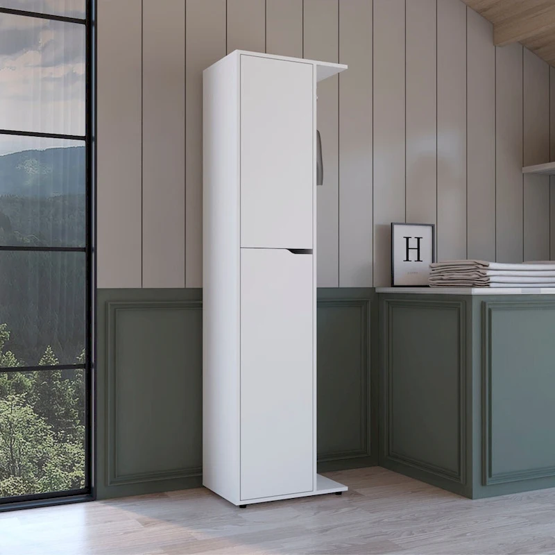 Austin 70-Inch High One Door and Four Shelves Engineered Wood White