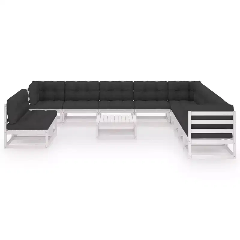 vidaXL Garden Lounge Set White Solid Pine Wood, Polyester Large