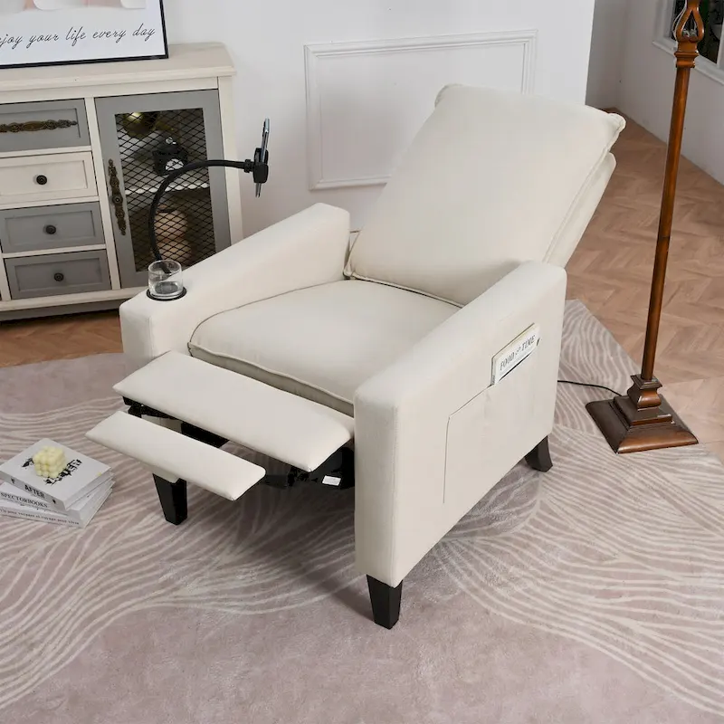 Modern Fabric Manual Recliner with Phone Holder, Cup Holder, Footrest