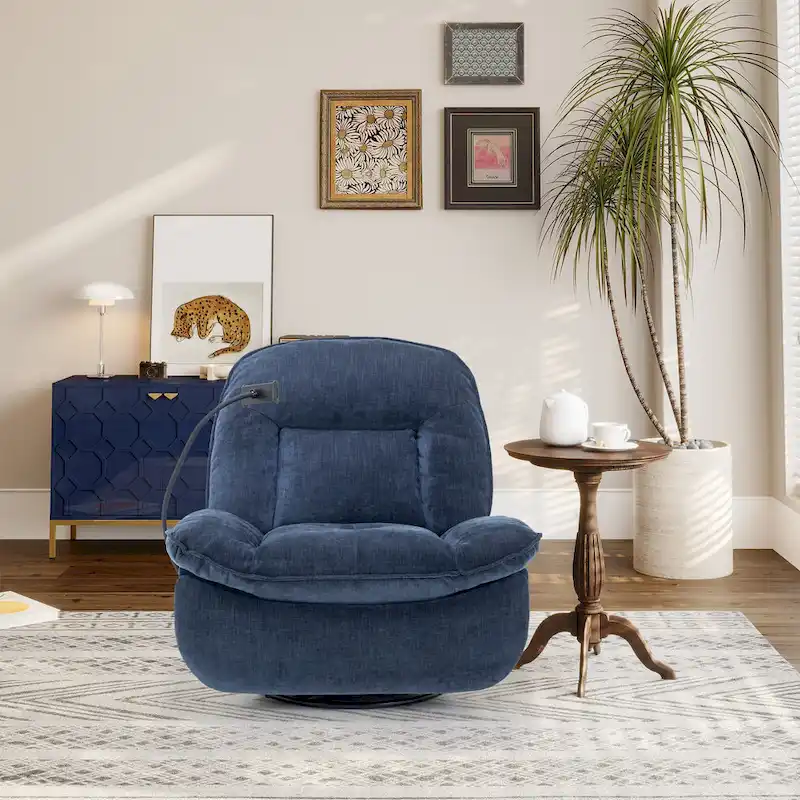 Clihome Adjustable Swivel Chenille Recliner with Phone Holder