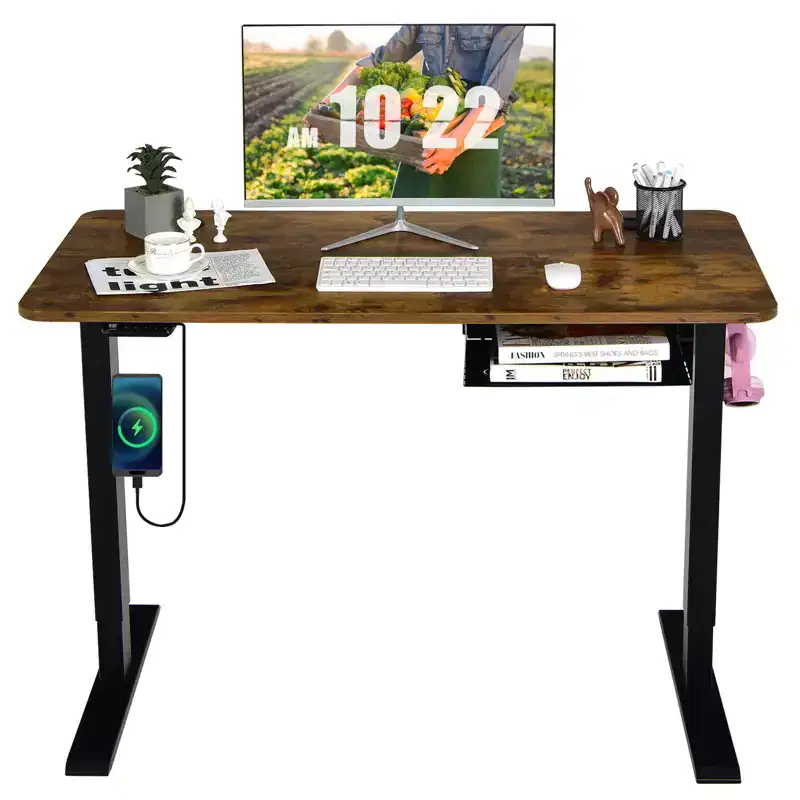 48'' Electric Standing Desk Height Adjustable w/ Control Panel & USB Port Rustic/Walnut