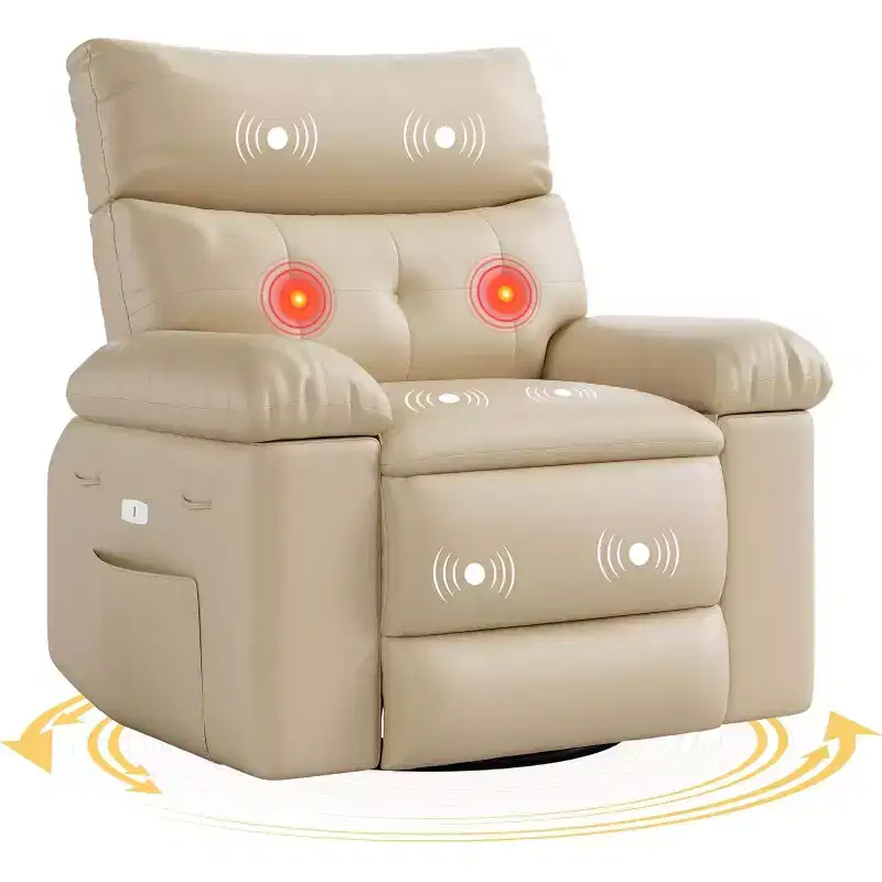 Electric Recliner Chair - 360 Swivel with Heat and Massage, PU Leather Large Recliner for Adults, Comfortable Lazy Chair with 1.5X Sponge Filling.