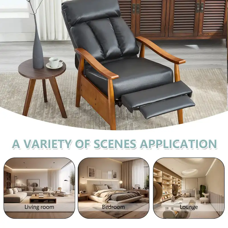 HOMEFUN Linen/Leather/Microsuede Upholstered Wood Frame Adjustable Recliner Lounge Armchair