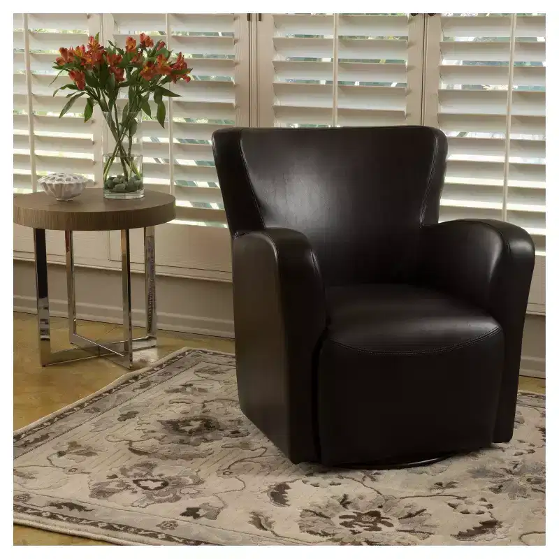 Christopher Knight Home Vada Upholstered Swivel Chair - Brown: Bicast Leather, Iron Frame, No Assembly Required