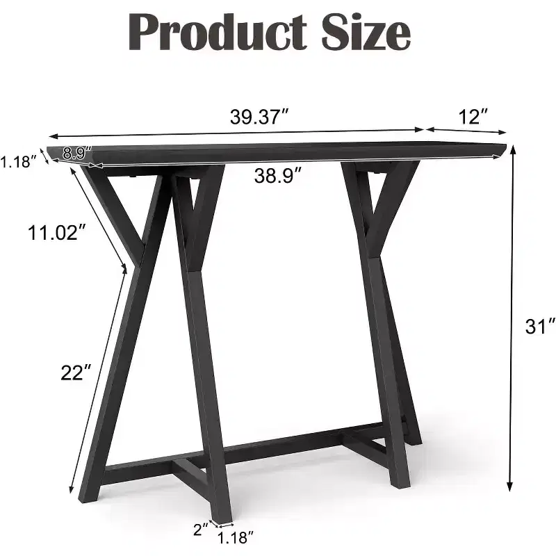 Kinsuite Industrial Console Table  Modern X-Leg Design, Enhanced Load-Bearing & Geometric Support, Black
