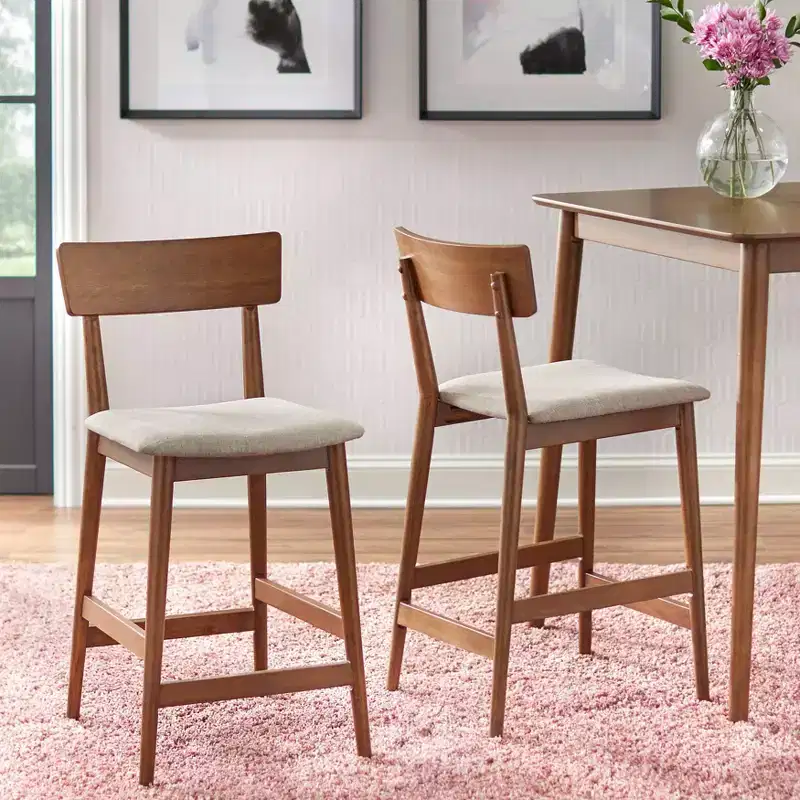 Lifestorey Newington Mid Century Modern Counter Height Barstools Walnut: Mocha Linen, Rubberwood Legs