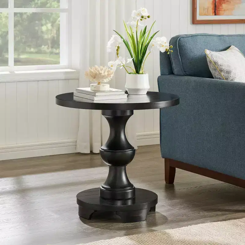 Roundhill Furniture Caesar Traditional Round Pedestal End Table